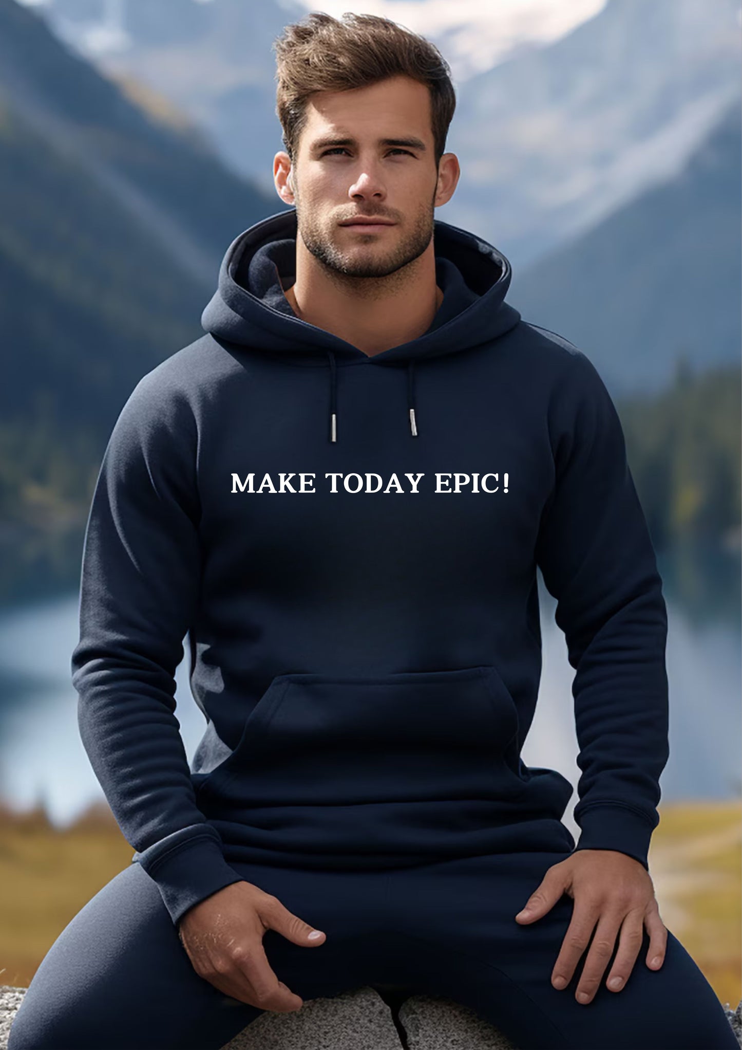 FYRA 'Make Today Epic' Navy Hoodie. Bold and motivational, perfect for inspiring greatness and making a strong statement.