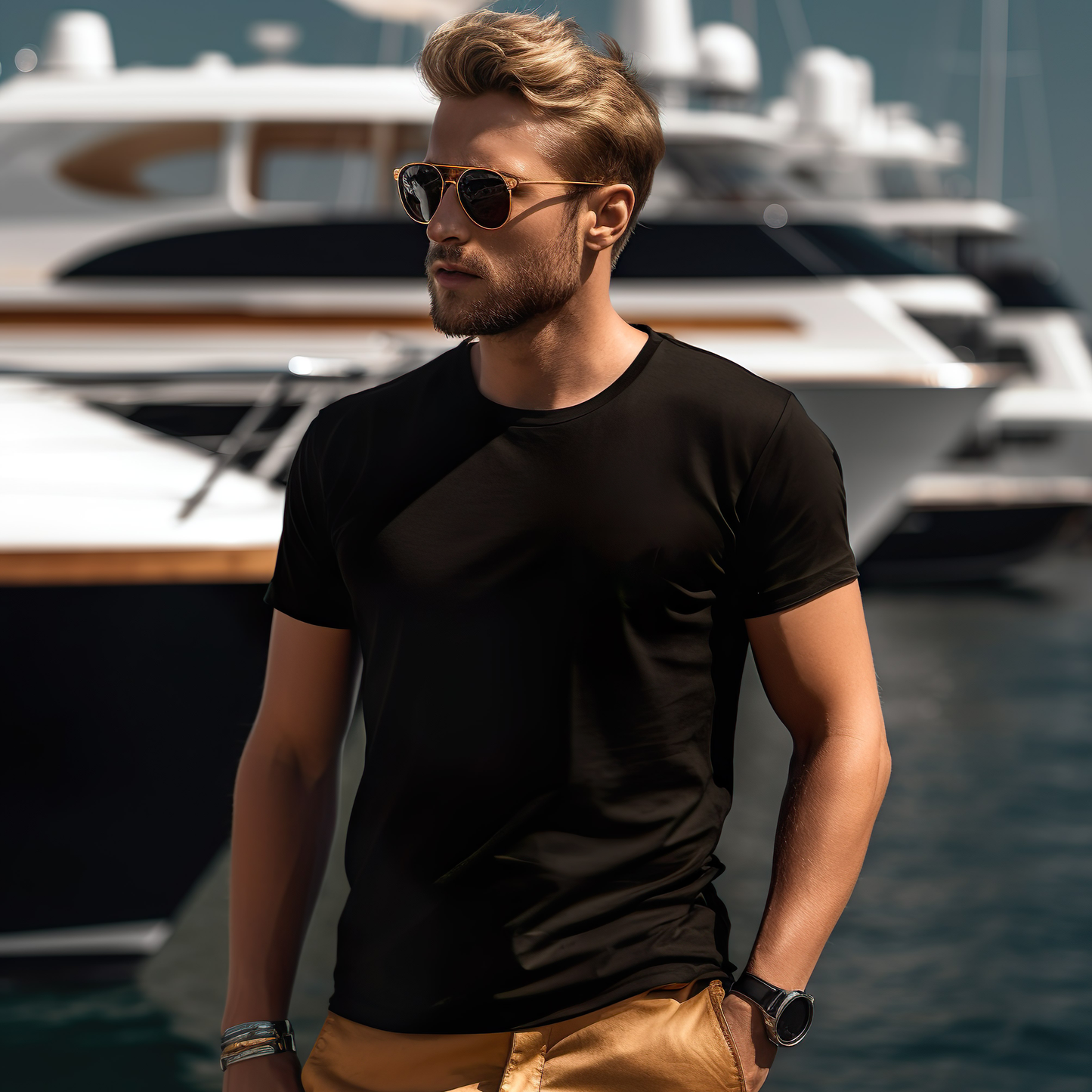 "FYRA Premium Plain Crew Neck Black Men's T-shirt, designed for ultimate comfort and style. Perfect for casual wear or layering."