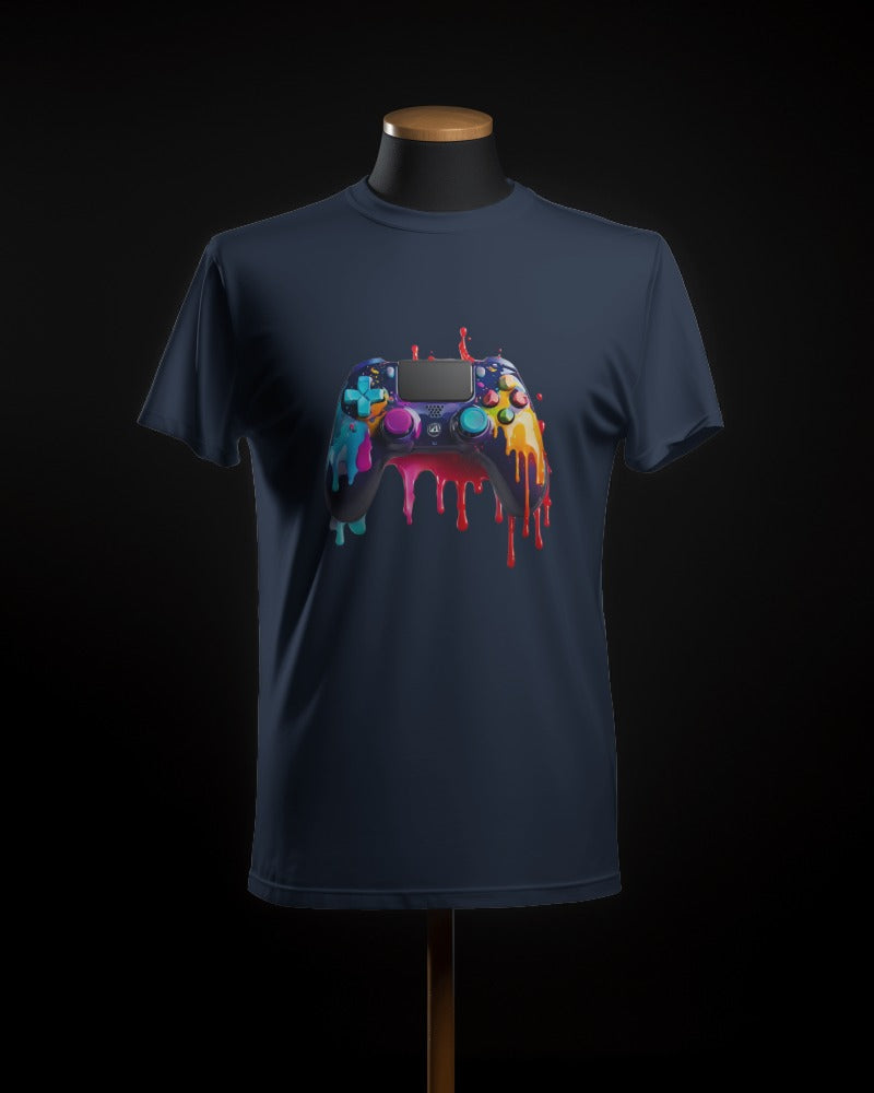 FYRA Men's Navy Gamer T-Shirt - Front. Casual and stylish, perfect for gamers with a sleek design on a classic navy tee.