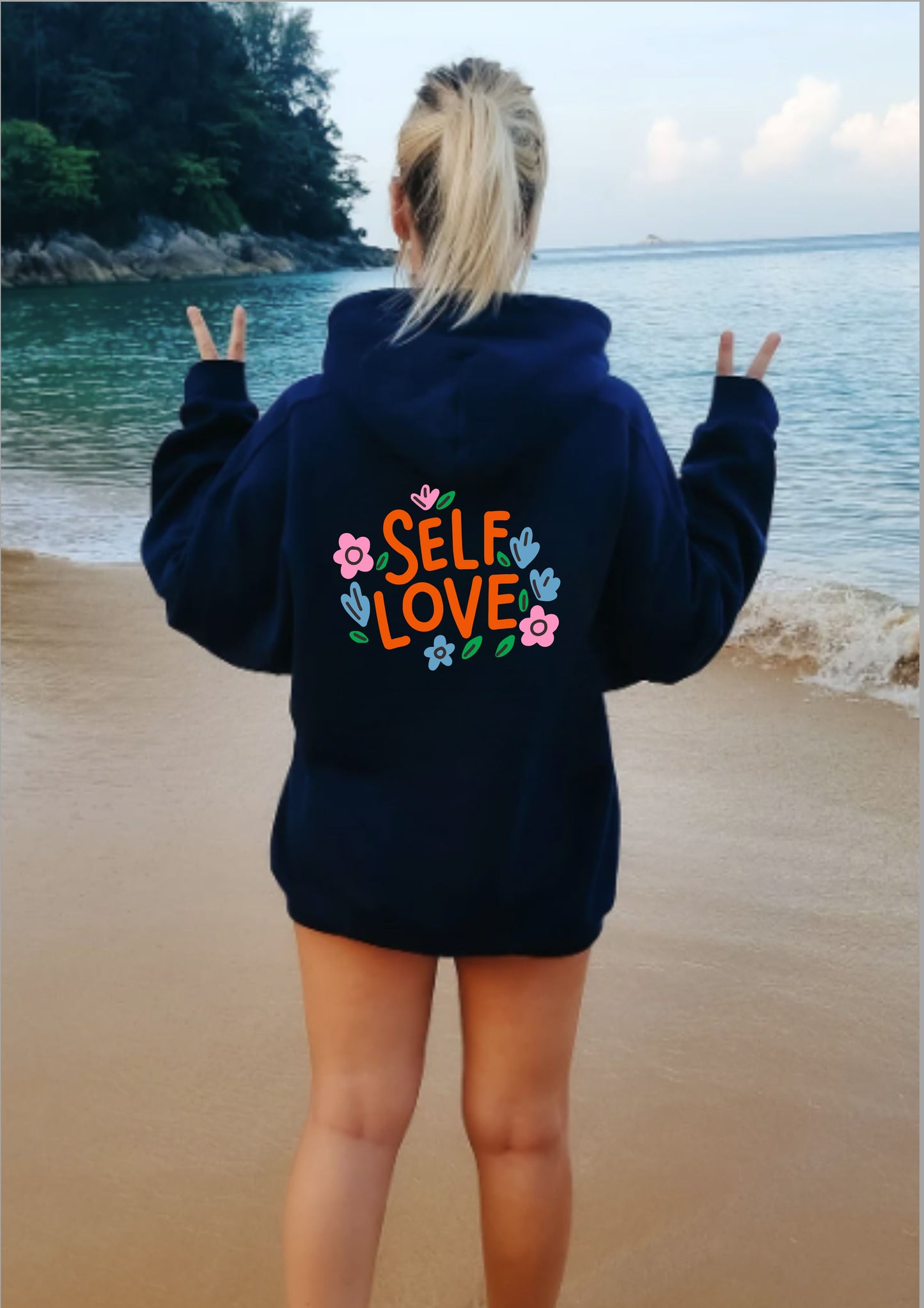 FYRA 'Self Love' Navy Hoodie. Deep and empowering, perfect for celebrating self-appreciation and confidence with warmth and style