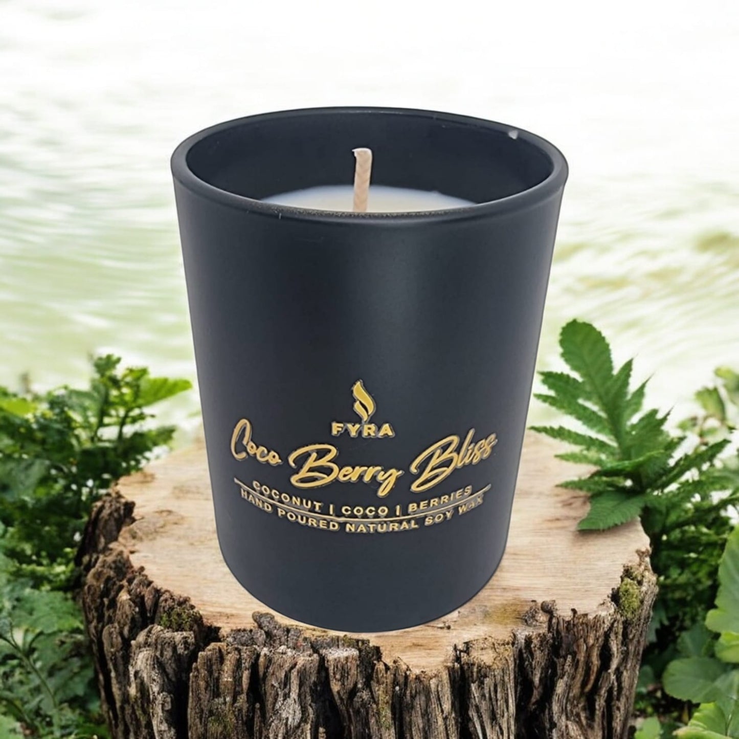 FYRA 'CocoBerry Bliss' Soy Candle. Sweet and soothing, perfect for creating a cozy, fragrant atmosphere with the delightful scent of coconut and berrie