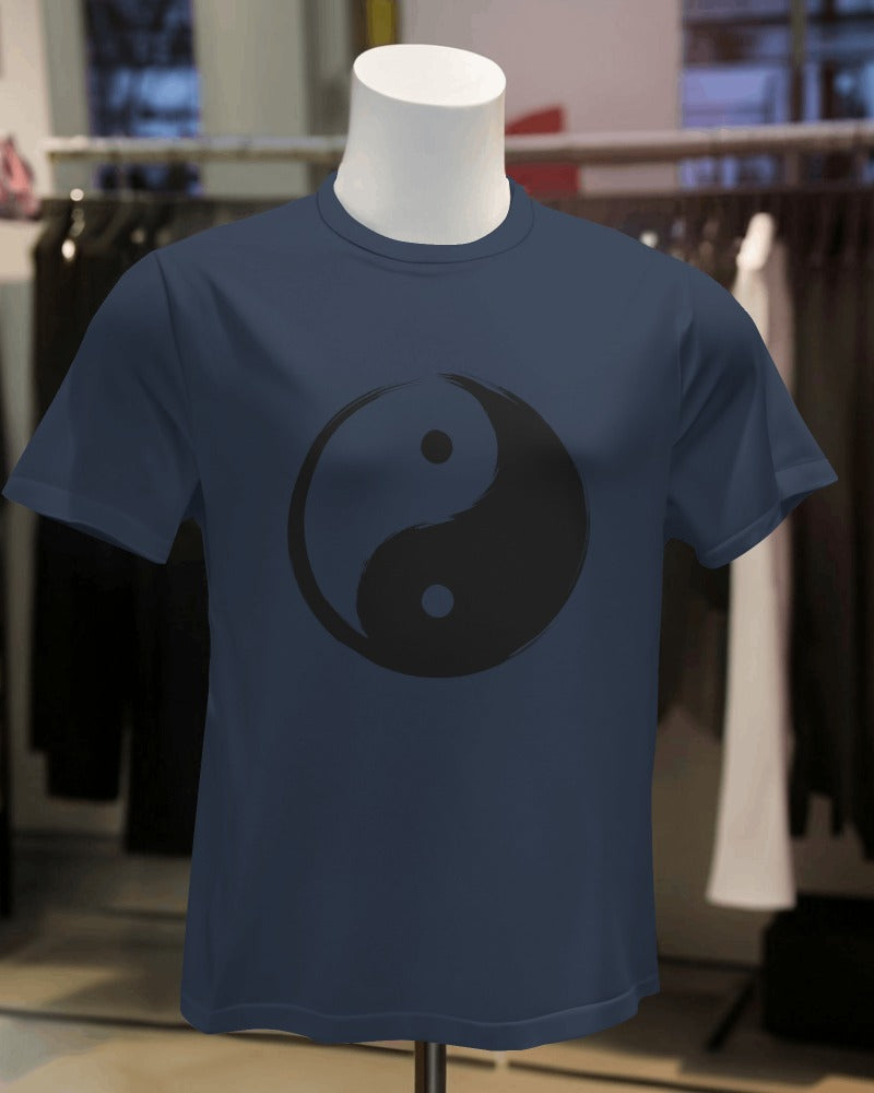 FYRA women's navy 'Yin Yang' Front Tee. Bright and balanced, perfect for showcasing the harmony and duality of the classic yin-yang symbol.