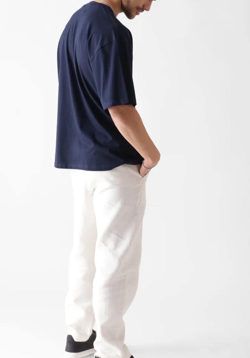 Navy Premium Oversized Crew Neck Tshirt - Men