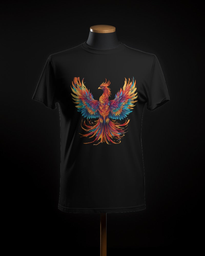 FYRA Men's 'Black Phoenix' Front Tee. Bold and resilient, perfect for symbolizing rebirth and strength with style