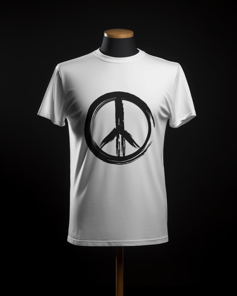 FYRA Men's 'White PEACE' Brushed Front Tee. Bright and inspiring, perfect for spreading a message of tranquility and harmony.