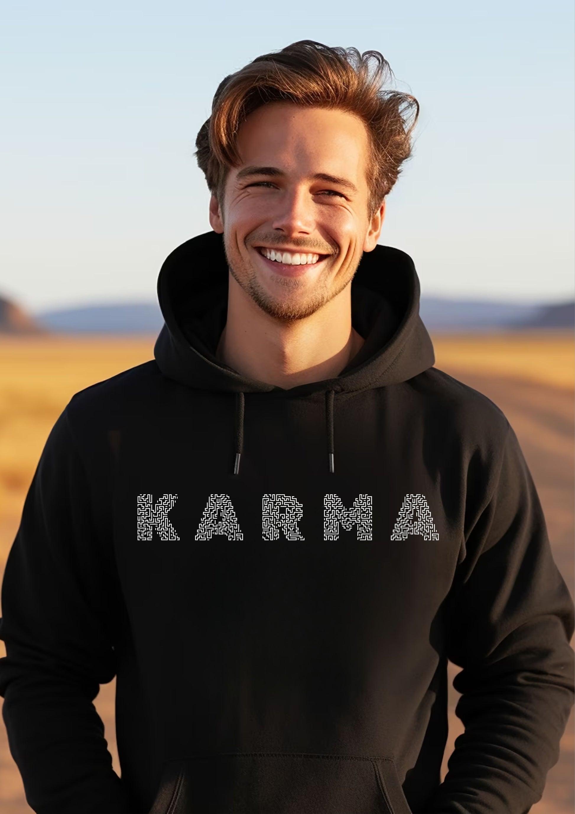 FYRA 'Karma' Grey hoodie. Stylish and thought-provoking, perfect for those who believe in the power of karma